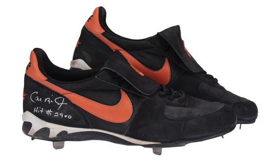 Cal Ripken, Jr.’s 2,900th Career Hit 1999 Game Used & Signed Baltimore Orioles Nike Cleats (Ripken LOA & Beckett)